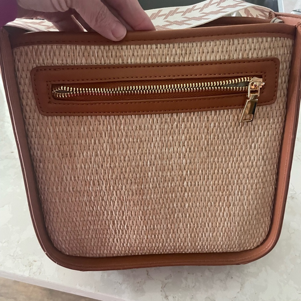 Impressions Woven Tan and Brown Crossbody Bag